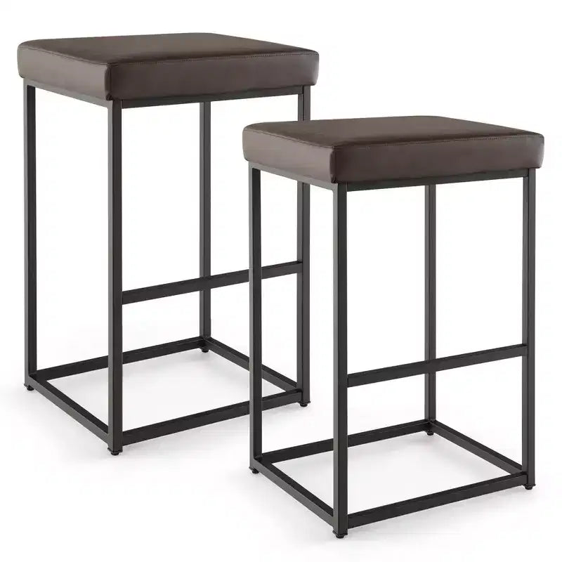 Costway Lot de 2 tabourets de bar rembourrés, hauteur de comptoir, en cuir PU avec repose-pieds, marron/noir/gris