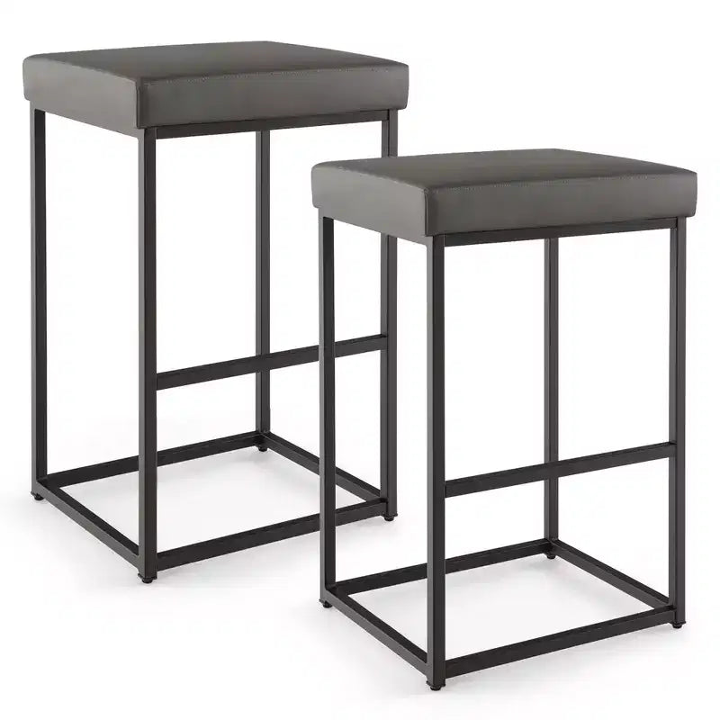 Costway Lot de 2 tabourets de bar rembourrés, hauteur de comptoir, en cuir PU avec repose-pieds, marron/noir/gris