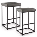 Costway Lot de 2 tabourets de bar rembourrés, hauteur de comptoir, en cuir PU avec repose-pieds, marron/noir/gris