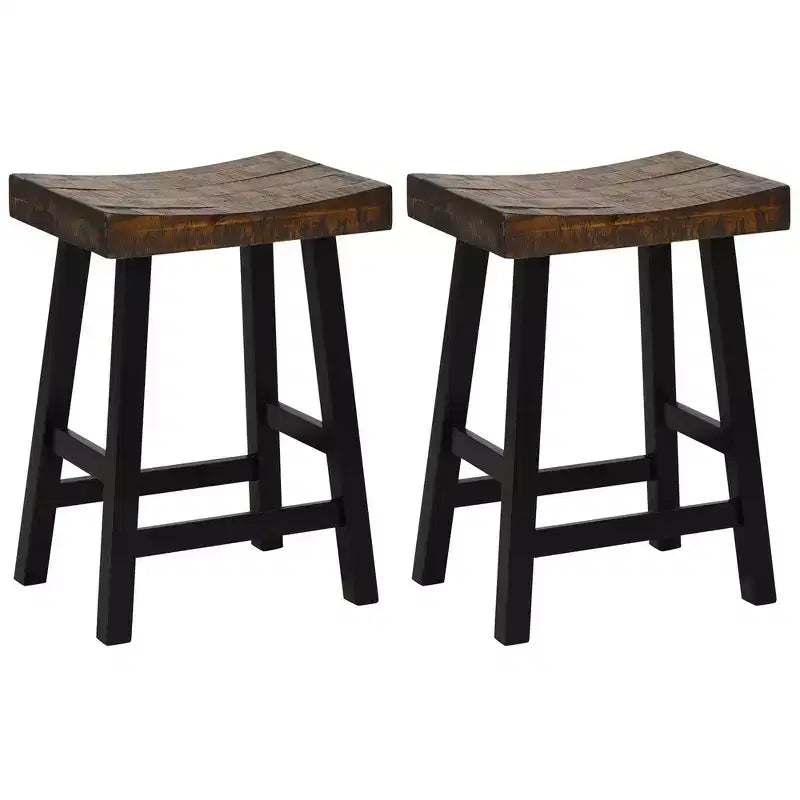 Costway 24 Bar Stool Set of 2 Counter Height Solid Wood Curved Saddle Seat Footrest