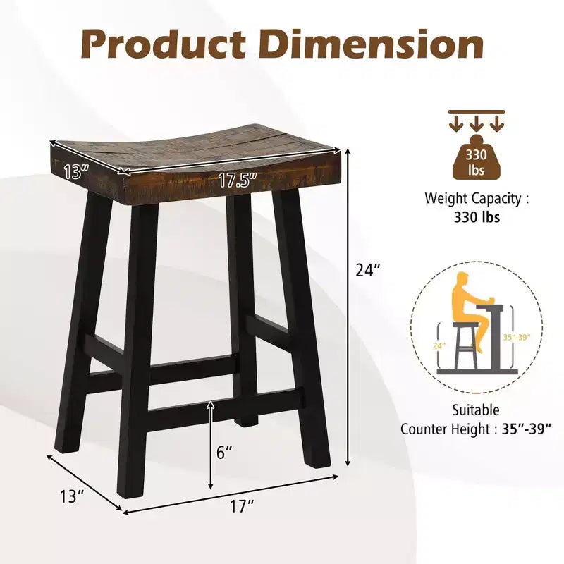 Costway 2 tabourets de bar 24 pouces Hauteur comptoir Bois massif Siège selle incurvé Repose-pieds