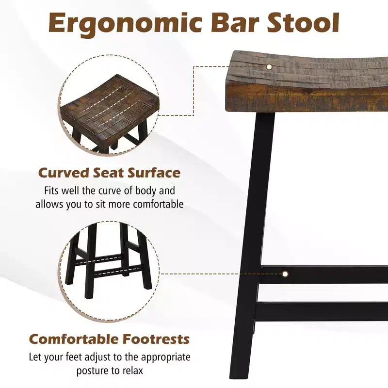 Costway 2 tabourets de bar 24 pouces Hauteur comptoir Bois massif Siège selle incurvé Repose-pieds