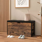 Banc Coffre de Rangement Costway, Dessus Rabattable, en Bois, avec Coussin et 2 Tiroirs