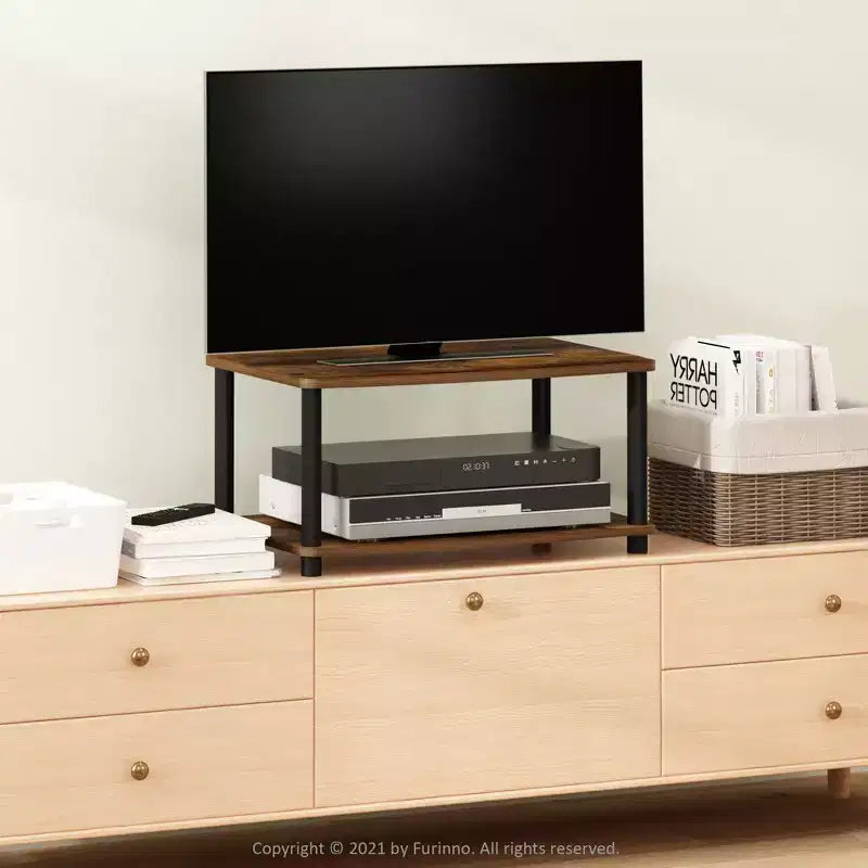 Meuble TV Furinno Industriel, console multimédia avec étagères de rangement ouvertes à 2 niveaux