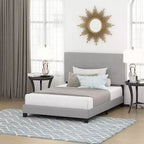 Cadre de lit rembourré Futon pour lit double/Queen Size, avec tête de lit capitonnée, sommier à lattes 12 pièces, gris