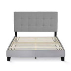 Cadre de lit rembourré Futon pour lit double/Queen Size, avec tête de lit capitonnée, sommier à lattes 12 pièces, gris