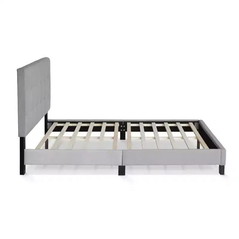 Cadre de lit rembourré Futon pour lit double/Queen Size, avec tête de lit capitonnée, sommier à lattes 12 pièces, gris
