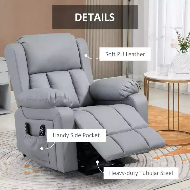 Fauteuil inclinable et releveur électrique HOMCOM pour personnes âgées avec massage vibrant, télécommande et poches latérales, gris