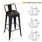 Tabourets de bar en métal Yaheetech 30 H, lot de 4 pour restaurant et maison, noirs