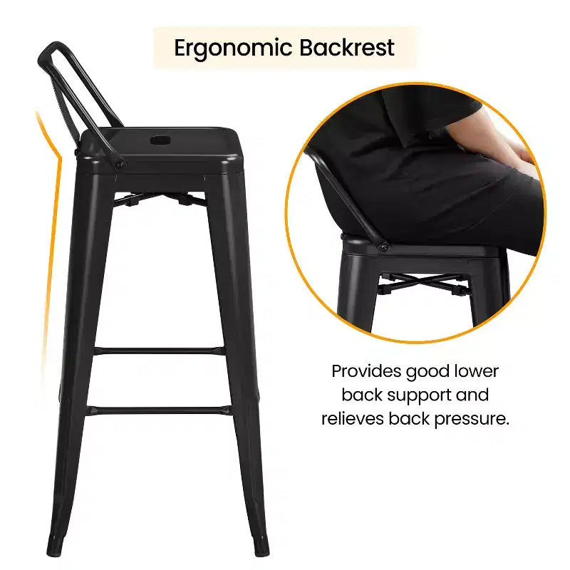 Tabourets de bar en métal Yaheetech 30 H, lot de 4 pour restaurant et maison, noirs