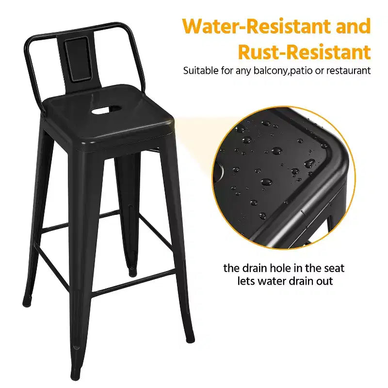 Tabourets de bar en métal Yaheetech 30 H, lot de 4 pour restaurant et maison, noirs