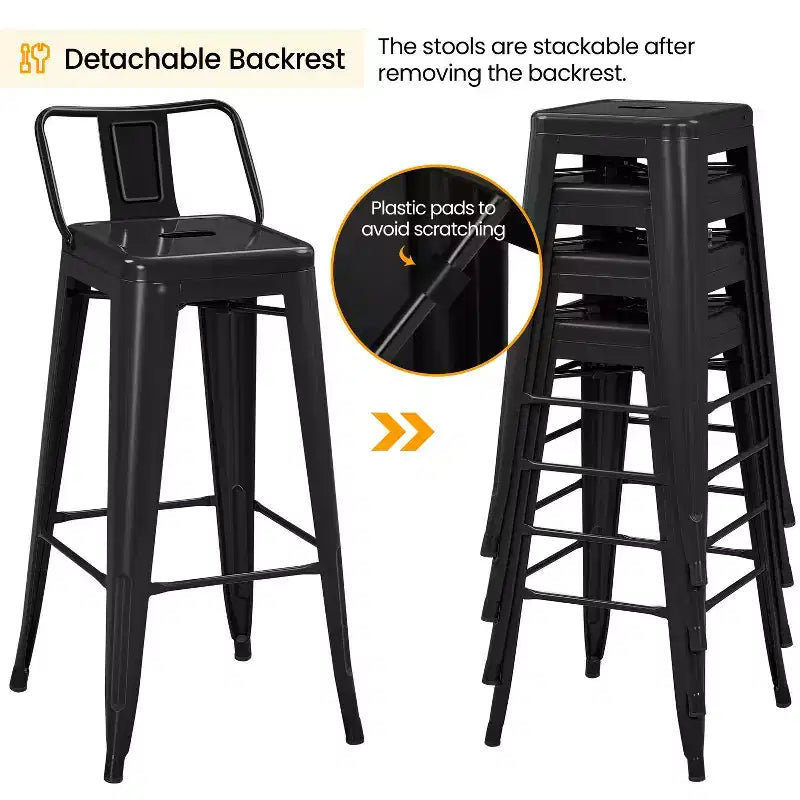Tabourets de bar en métal Yaheetech 30 H, lot de 4 pour restaurant et maison, noirs