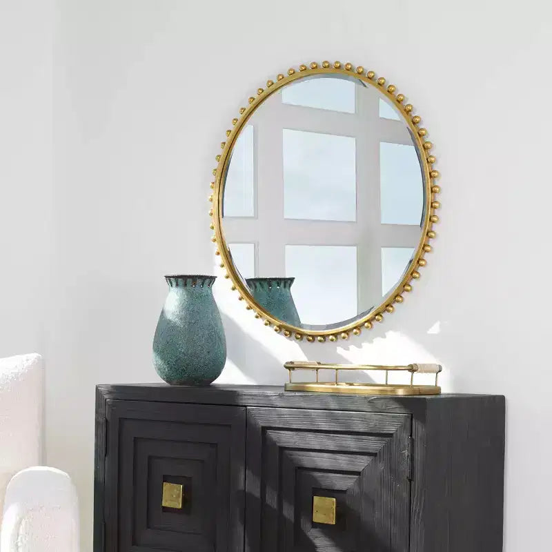 Miroir Mural Décoratif Rond Uttermost, Moderne Biseauté, Cadre en Fer Feuille d'Or, 81 cm de Large, pour Salle de Bain, Chambre, Salon, Maison