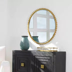 Miroir Mural Décoratif Rond Uttermost, Moderne Biseauté, Cadre en Fer Feuille d'Or, 81 cm de Large, pour Salle de Bain, Chambre, Salon, Maison