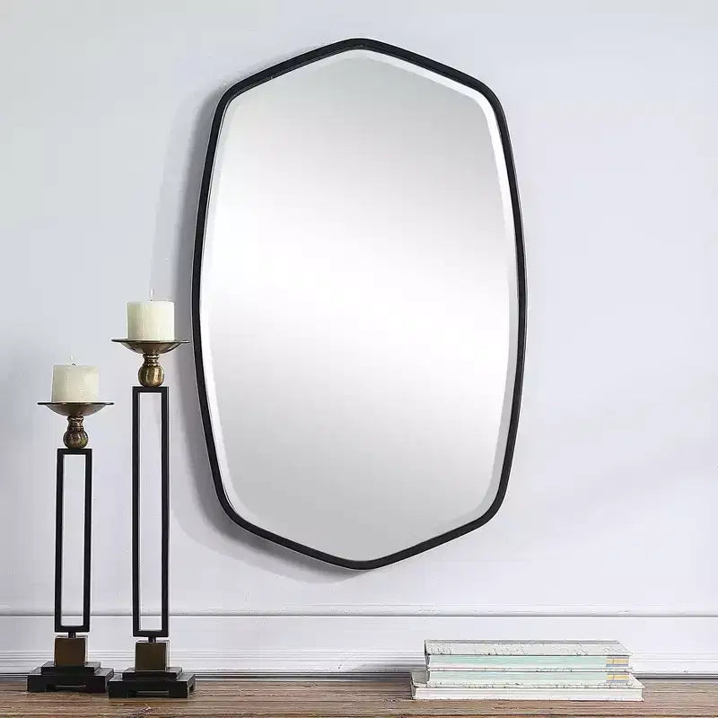 Miroir mural Uttermost Vanity Accent moderne biseauté, cadre en métal de fer noir satiné, 56,5 cm de large, pour salle de bain, chambre, salon, maison