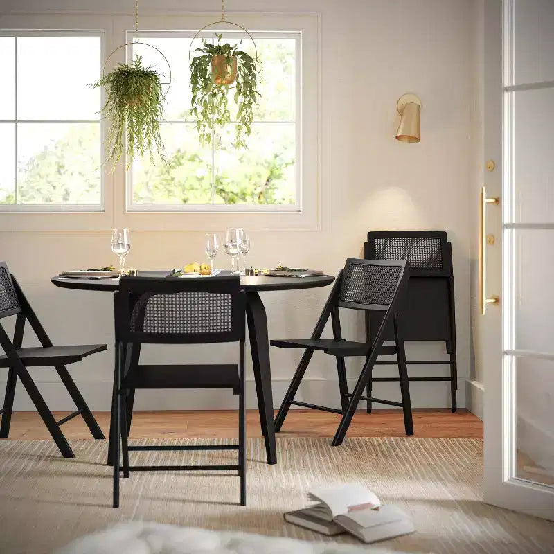 Flash Furniture Galene Lot de 2 chaises pliantes en rotin et canne avec cadre et assise en bois massif et dossier ventilé, parfaites pour les événements ou comme sièges supplémentaires