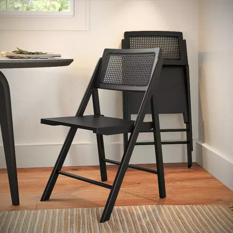 Flash Furniture Galene Lot de 2 chaises pliantes en rotin et canne avec cadre et assise en bois massif et dossier ventilé, parfaites pour les événements ou comme sièges supplémentaires