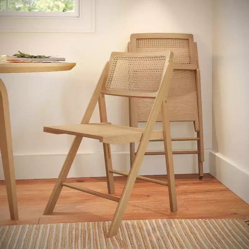 Flash Furniture Galene Lot de 2 chaises pliantes en rotin et canne avec cadre et assise en bois massif et dossier ventilé, parfaites pour les événements ou comme sièges supplémentaires