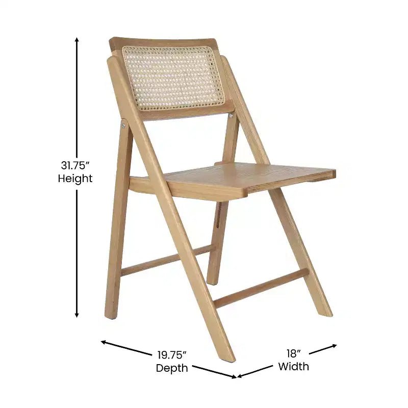 Flash Furniture Galene Lot de 2 chaises pliantes en rotin et canne avec cadre et assise en bois massif et dossier ventilé, parfaites pour les événements ou comme sièges supplémentaires