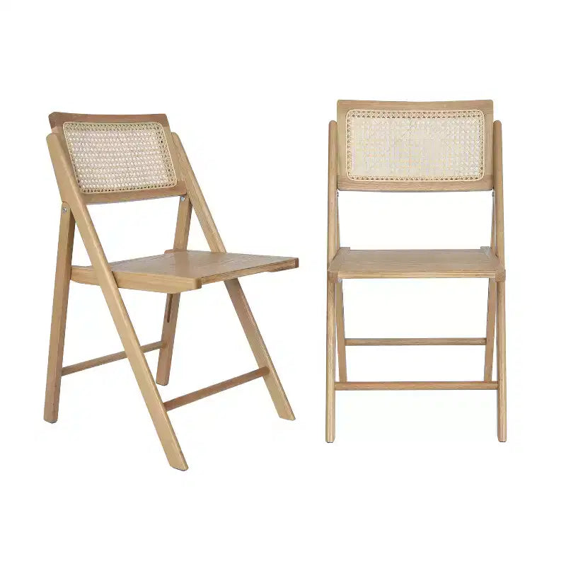Flash Furniture Galene Set of 2 Cane Rattan Folding Chairs with Solid Wood Frame and Seat and Ventilated Back, Perfect for Events or Additional Seating
