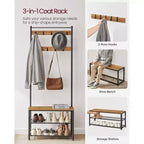 Porte-manteau d'entrée VASAGLE avec banc à chaussures, noyer rustique et noir
