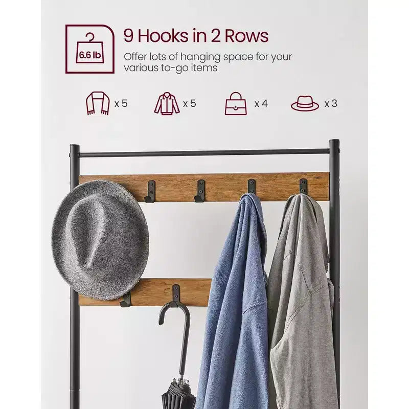 Porte-manteau d'entrée VASAGLE avec banc à chaussures, noyer rustique et noir