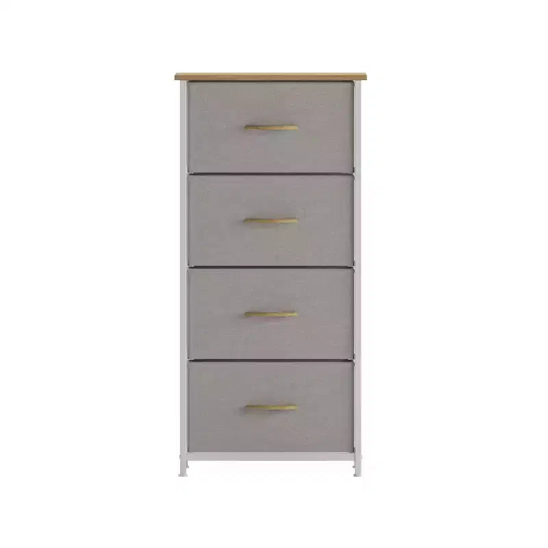 Commode de rangement à 4 tiroirs Emma et Oliver avec cadre en fonte, plateau en bois et tiroirs en tissu faciles à tirer avec poignées en bois