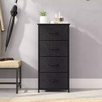 Commode de rangement à 4 tiroirs Emma et Oliver avec cadre en fonte, plateau en bois et tiroirs en tissu faciles à tirer avec poignées en bois
