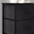 Commode de rangement à 4 tiroirs Emma et Oliver avec cadre en fonte, plateau en bois et tiroirs en tissu faciles à tirer avec poignées en bois