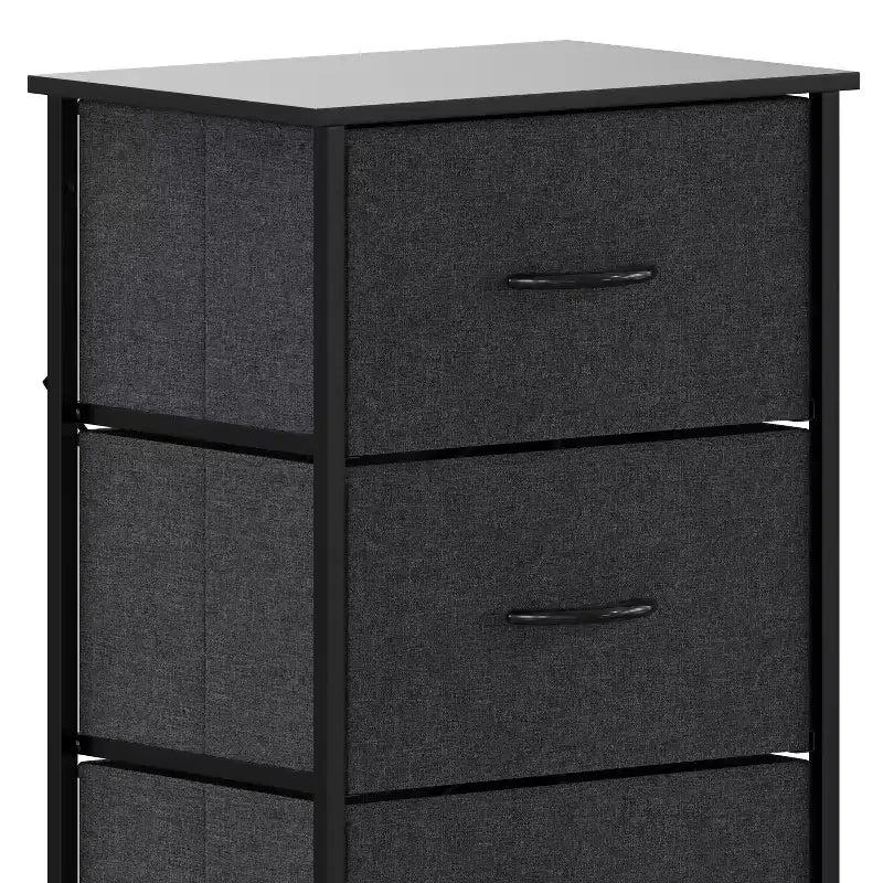 Commode de rangement à 4 tiroirs Emma et Oliver avec cadre en fonte, plateau en bois et tiroirs en tissu faciles à tirer avec poignées en bois