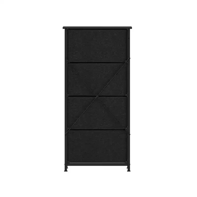 Commode de rangement à 4 tiroirs Emma et Oliver avec cadre en fonte, plateau en bois et tiroirs en tissu faciles à tirer avec poignées en bois