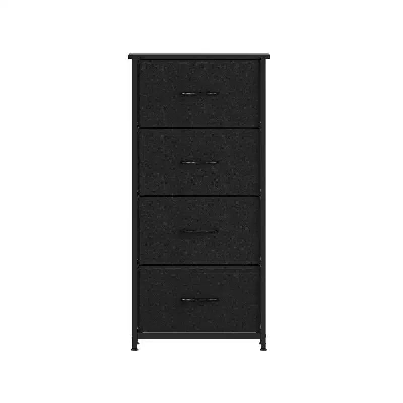 Commode de rangement à 4 tiroirs Emma et Oliver avec cadre en fonte, plateau en bois et tiroirs en tissu faciles à tirer avec poignées en bois
