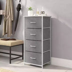 Commode de rangement à 4 tiroirs Emma et Oliver avec cadre en fonte, plateau en bois et tiroirs en tissu faciles à tirer avec poignées en bois