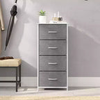 Commode de rangement à 4 tiroirs Emma et Oliver avec cadre en fonte, plateau en bois et tiroirs en tissu faciles à tirer avec poignées en bois