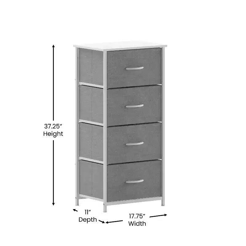 Commode de rangement à 4 tiroirs Emma et Oliver avec cadre en fonte, plateau en bois et tiroirs en tissu faciles à tirer avec poignées en bois