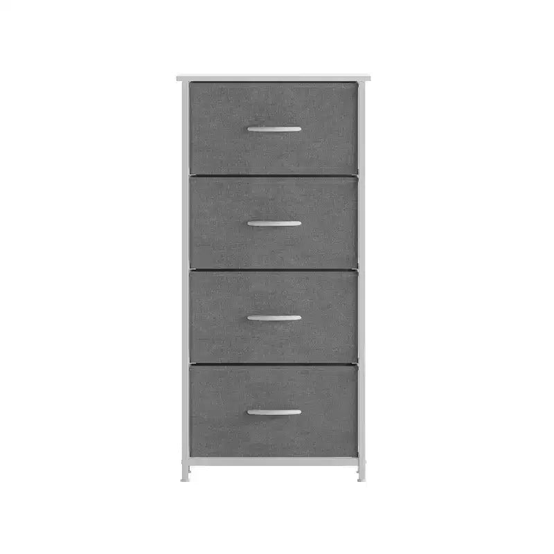 Commode de rangement à 4 tiroirs Emma et Oliver avec cadre en fonte, plateau en bois et tiroirs en tissu faciles à tirer avec poignées en bois