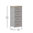 Commode de rangement à 4 tiroirs Emma et Oliver avec cadre en fonte, plateau en bois et tiroirs en tissu faciles à tirer avec poignées en bois