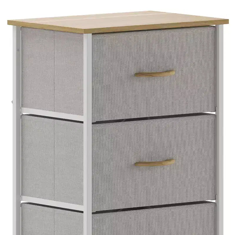 Commode de rangement à 4 tiroirs Emma et Oliver avec cadre en fonte, plateau en bois et tiroirs en tissu faciles à tirer avec poignées en bois