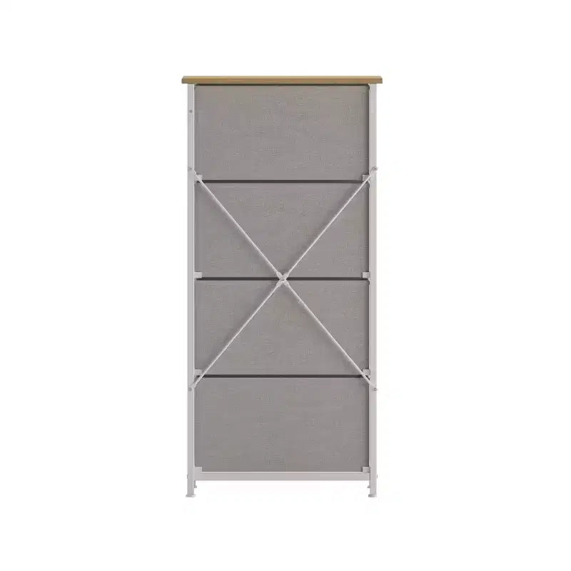 Commode de rangement à 4 tiroirs Emma et Oliver avec cadre en fonte, plateau en bois et tiroirs en tissu faciles à tirer avec poignées en bois