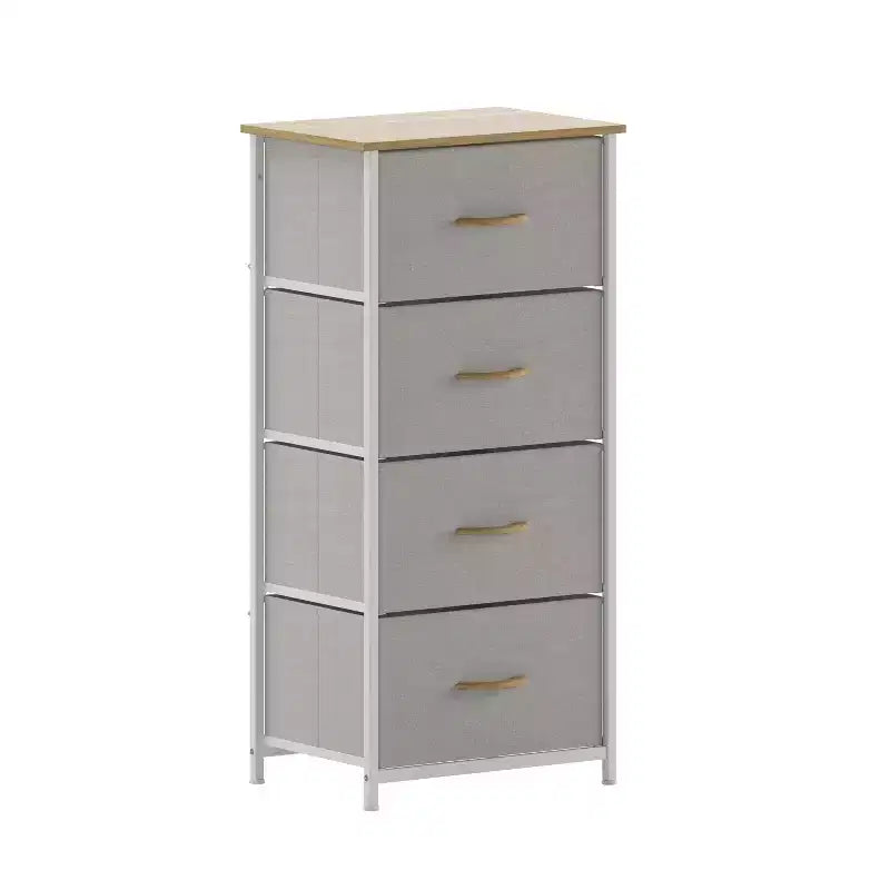 Emma and Oliver 4 Drawer Storage Dresser with Cast Iron Frame, Wood Top and Easy Pull Fabric Drawers with Wooden Handles