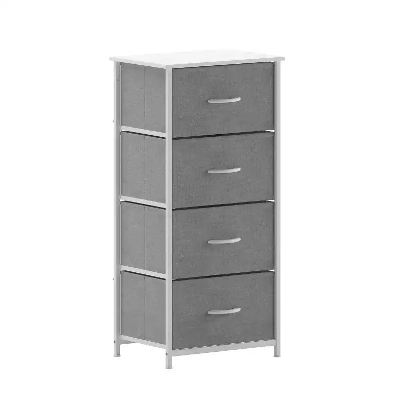 Commode de rangement à 4 tiroirs Emma et Oliver avec cadre en fonte, plateau en bois et tiroirs en tissu faciles à tirer avec poignées en bois