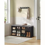 Storage Bench with Cushion, Drawer, and Open Compartments Organize Shoes and Essentials with Ease