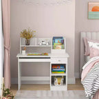 Costway Bureau d'étude pour enfants Table d'écriture pour enfants avec huche Tiroir Étagères et plateau de clavier