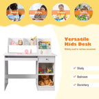 Costway Bureau d'étude pour enfants Table d'écriture pour enfants avec huche Tiroir Étagères et plateau de clavier