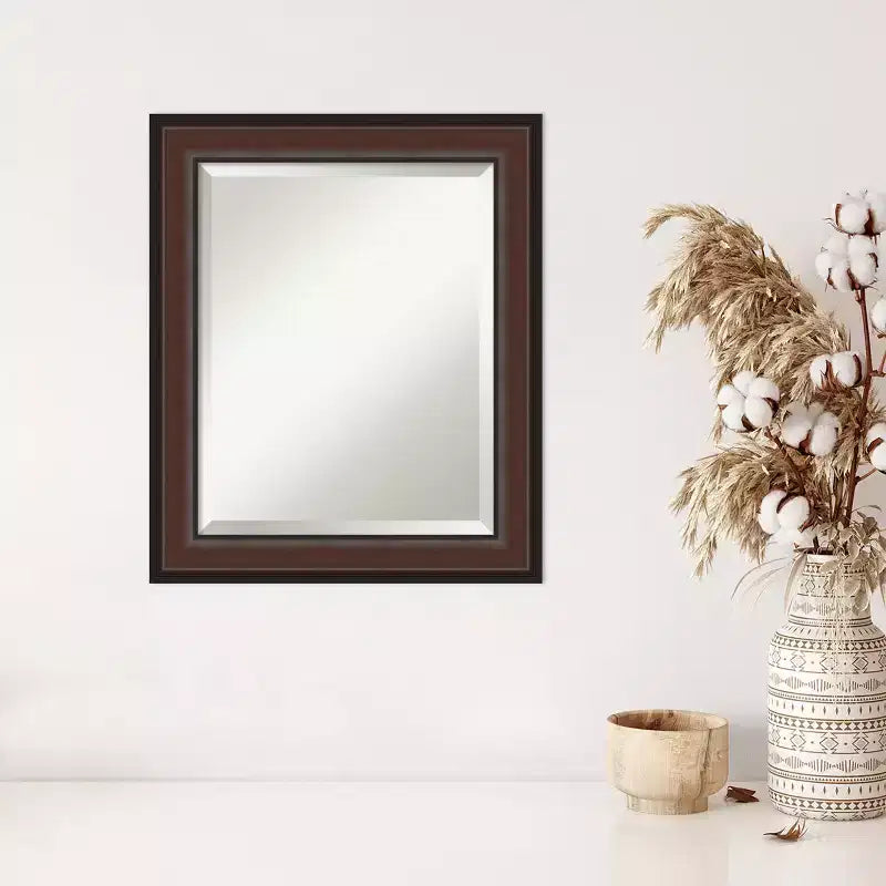 Miroir mural encadré Amanti Art Harvard Noyer Biseauté