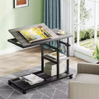 Tribesigns Table d'appoint réglable en hauteur, Table d'appoint en C avec roulettes