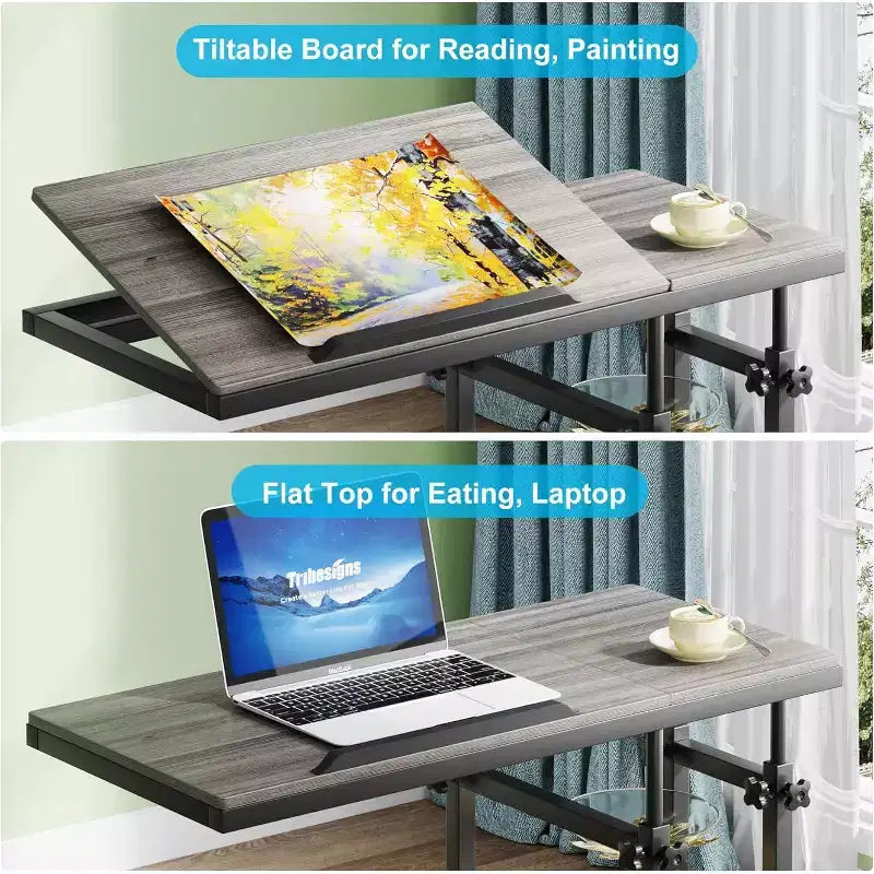 Tribesigns Table d'appoint réglable en hauteur, Table d'appoint en C avec roulettes
