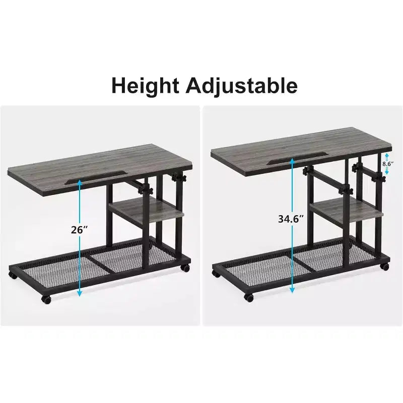 Tribesigns Table d'appoint réglable en hauteur, Table d'appoint en C avec roulettes