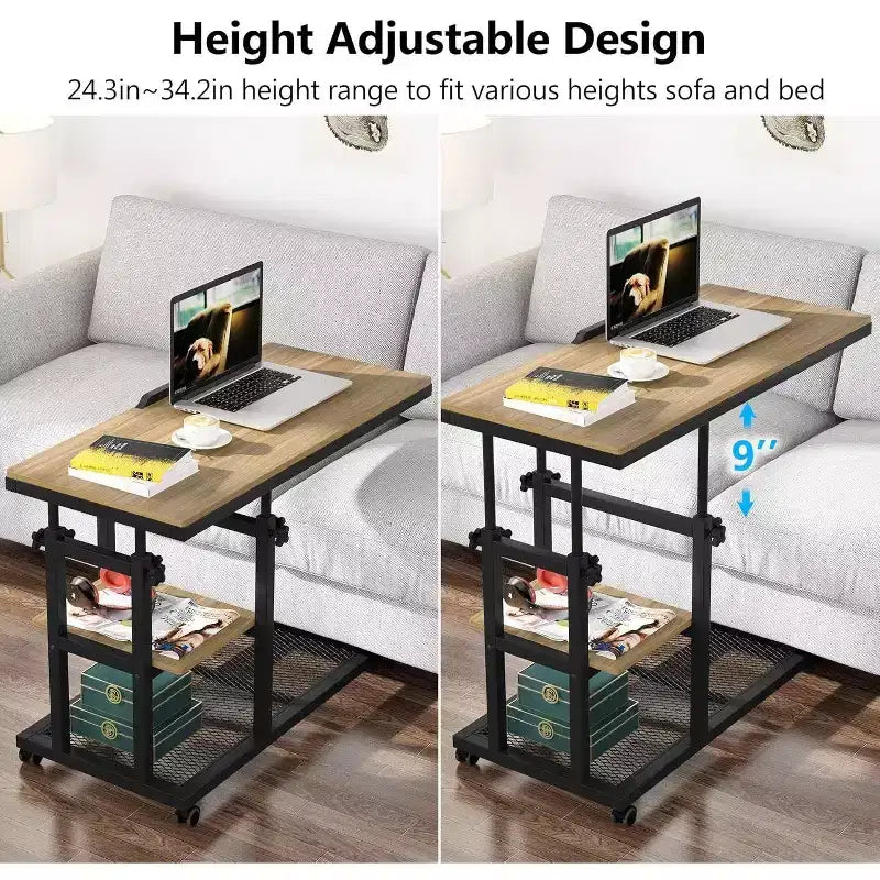 Tribesigns Table d'appoint réglable en hauteur, Table d'appoint en C avec roulettes