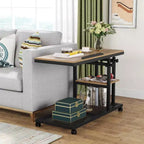 Tribesigns Table d'appoint réglable en hauteur, Table d'appoint en C avec roulettes